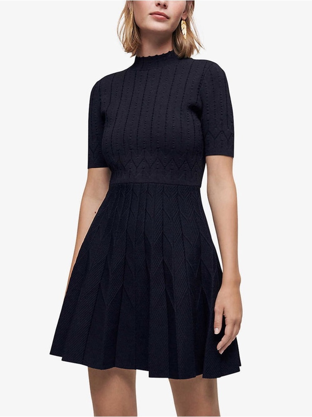 Maje Tweed Pattern Knee-Length Skater Dress in Navy Size small